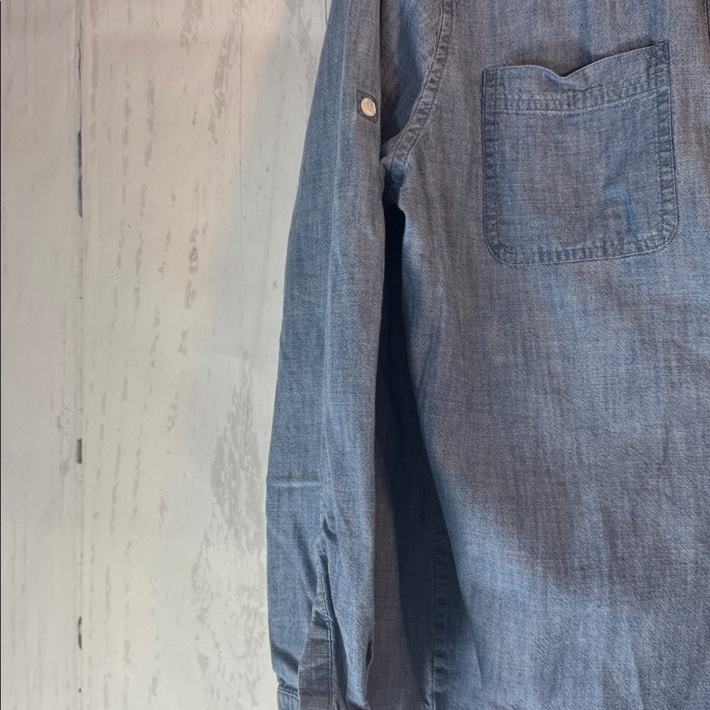 Lands' End Light Blue Denim Casual Button pullover button collar shirt - Picture 5 of 6